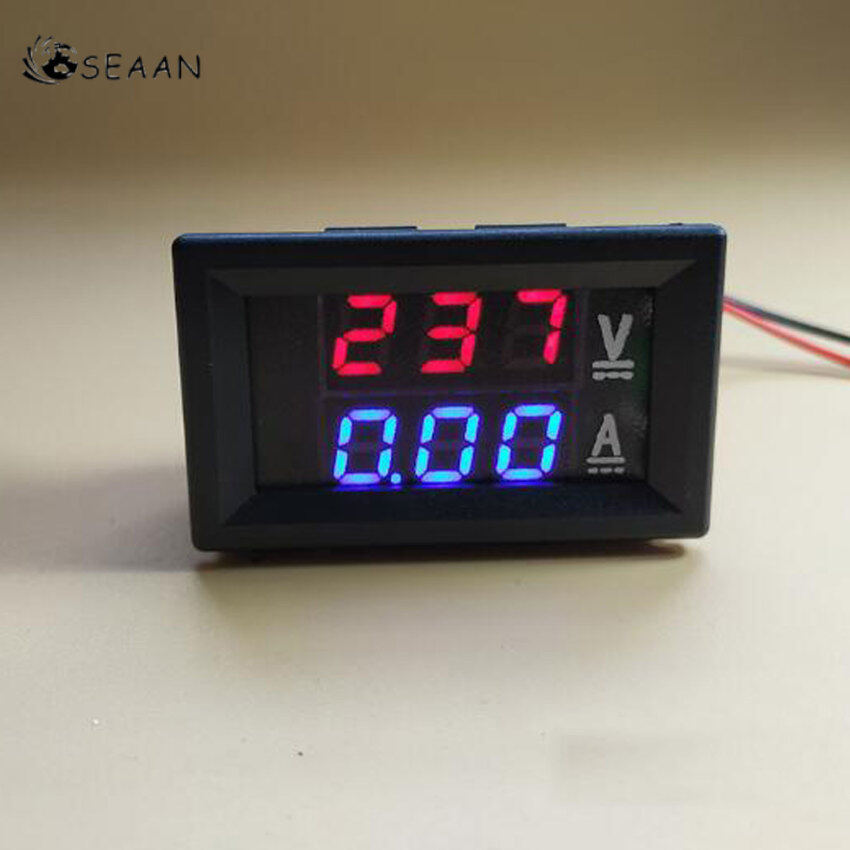 Máy Kiểm Tra AC 60-500V 10A Mini Ampe Kế Vôn Kế Kỹ Thuật Số Đồng Hồ Đo Dòng Điện Điện Áp Xanh Đỏ Màn Hình LED Kép