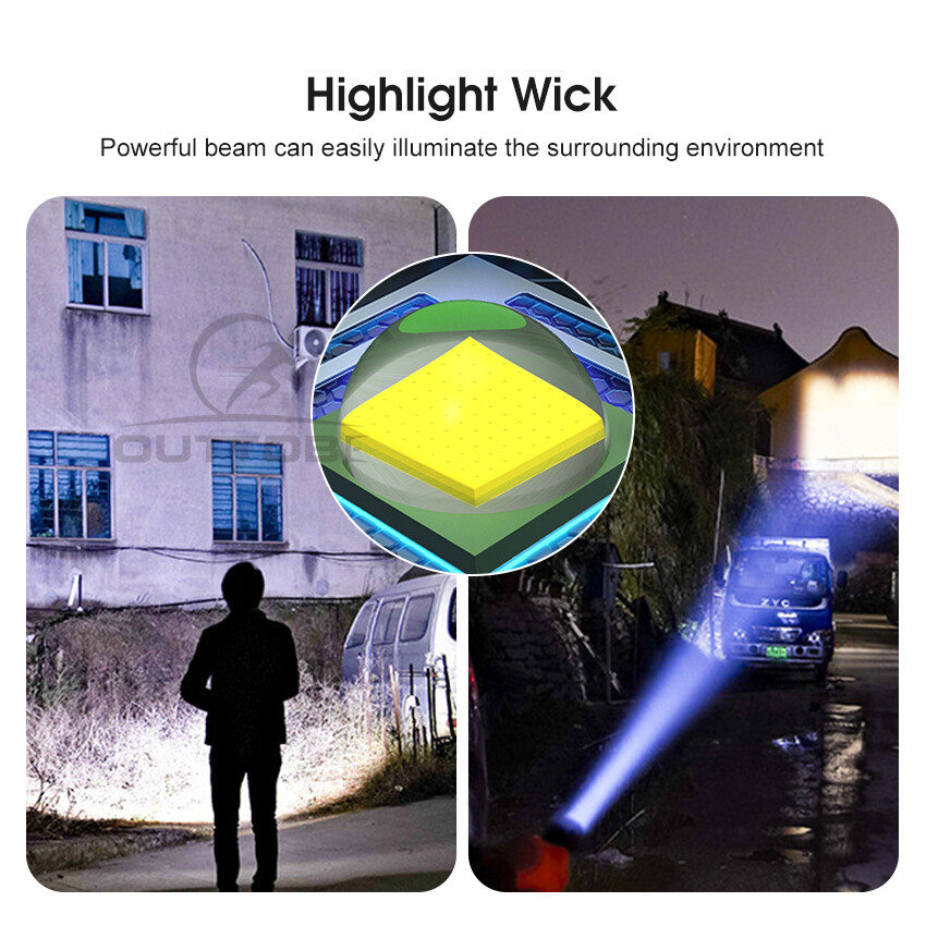 Outtobe Flashlight T6 Multifunctional Flashlight Super Bright LED Mini Portable Zoom Flashlight Strong Light COB Light Waterproof Outdoor Flashlight Four Modes Long Illumination Outdoor Fishing Camping Repairing