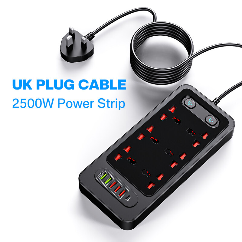 ASOMETECH 2500W 6 AC Outlets Power Strip with 6 USB Charging Ports 2M