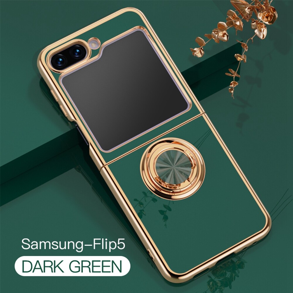 HOCE For Samsung Z Flip 3 4 Case Plating Ring Holder Phone Cases For Galaxy Z Flip 3 4 5 6 Flip3 Flip4 Flip5 Flip6 5G Magnetic Shockproof Bumper Stand Back Cover