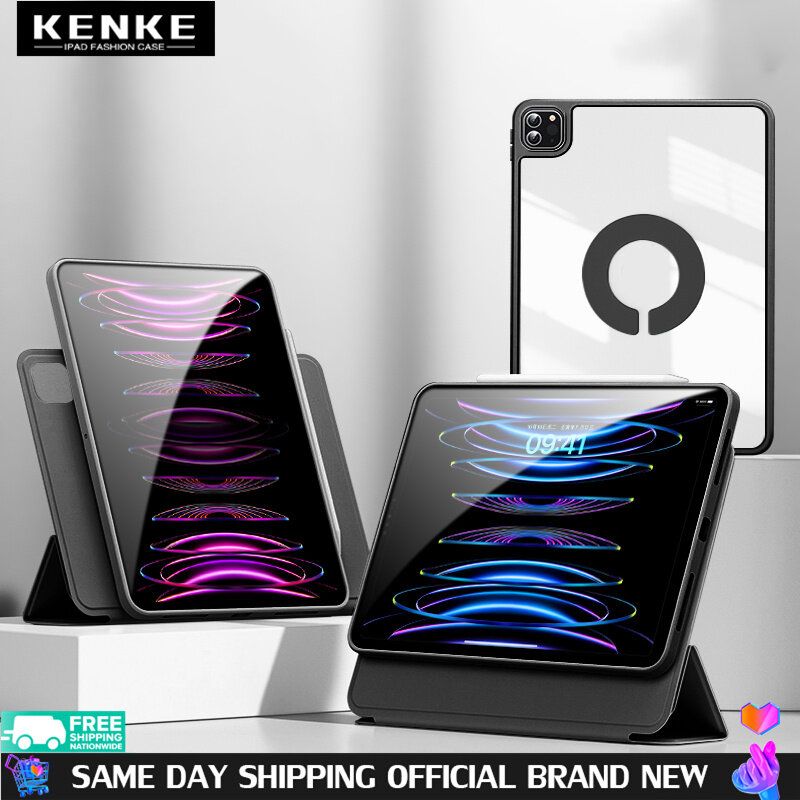 KENKE iPad Case 720° Smart Antibending HD Clear Acrylic Case Rotating Detachable Smart