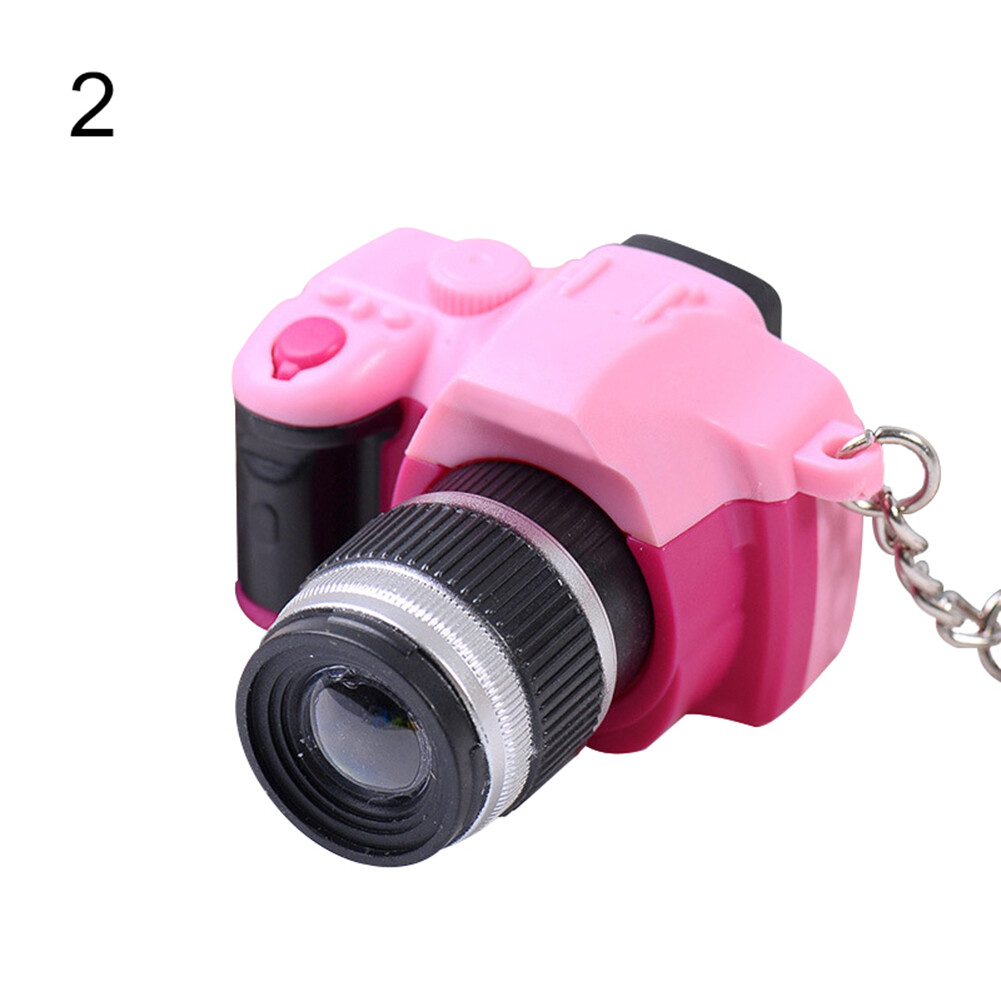 Cute Mini DSLR Camera LED Lighting Voice Pendant Keychain Key Ring Gift Decor