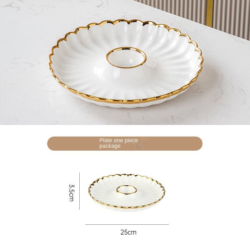Ceramic Dumpling Plate with Vinegar Dish Household Fruit Plate Personality Tableware Shell Dish Sushi Net Sweet Potato Chip Plate and Bowl Creative Dinnerware