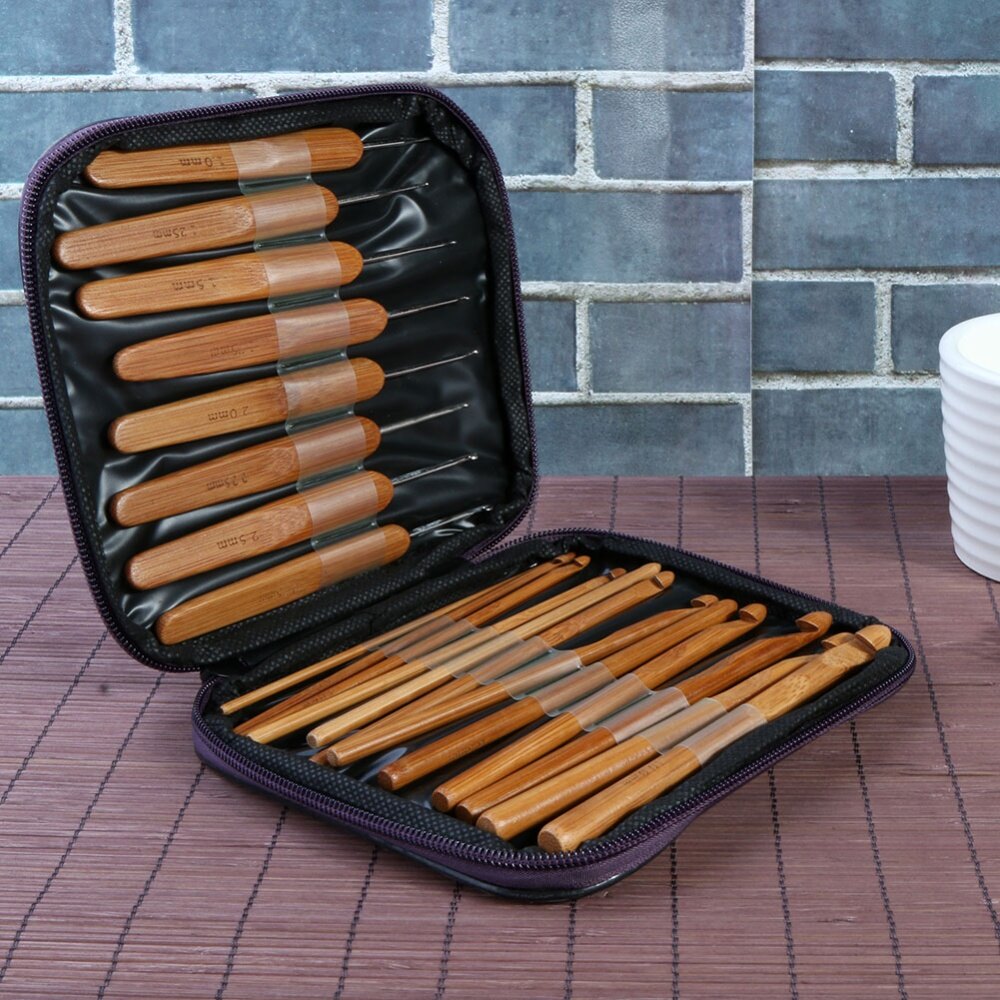 [Chinatera] 20pcs Bamboo Crochet Hooks Knitting Weave Needles Set with Case