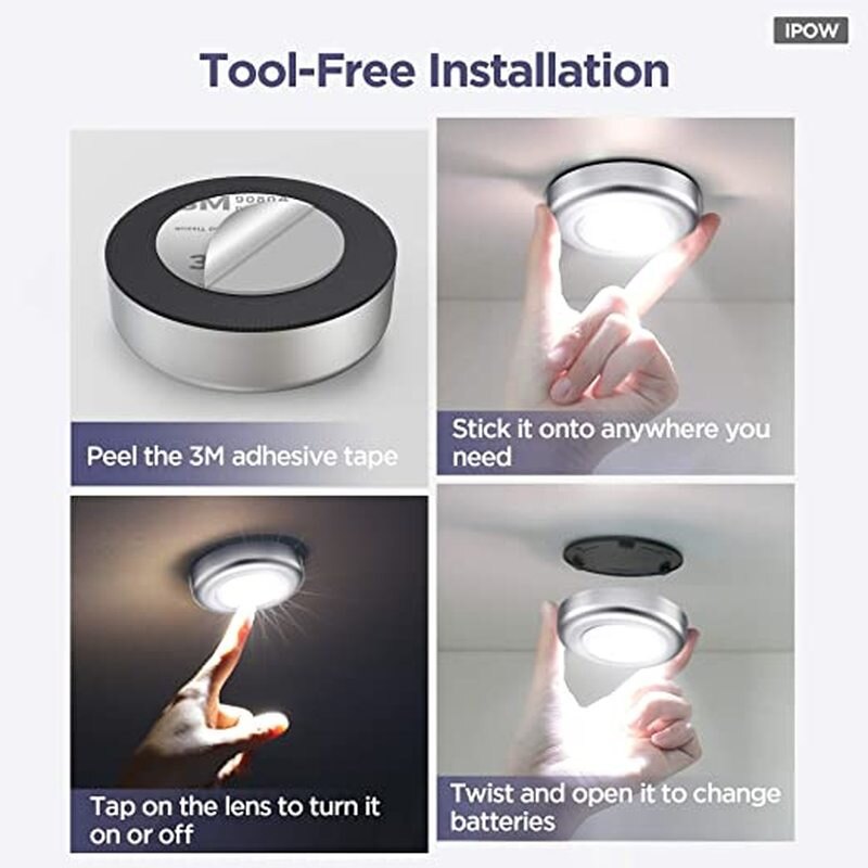 【lightingeverthing】Mini Wireless 3 LED Push Touch Lamp Kitchen Cabinet Closet Night Wall Light