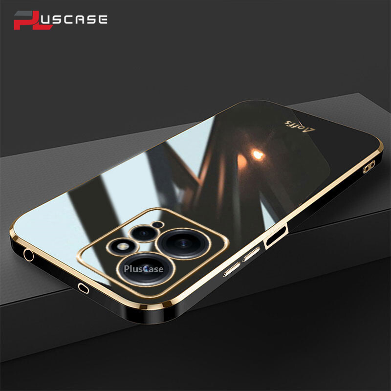 PlusCase for Xiaomi Redmi Note 12 4G 6D Plating Soft Case Lens Protector Square Frame Silicone Glossy Shockproof Phone Back Cover