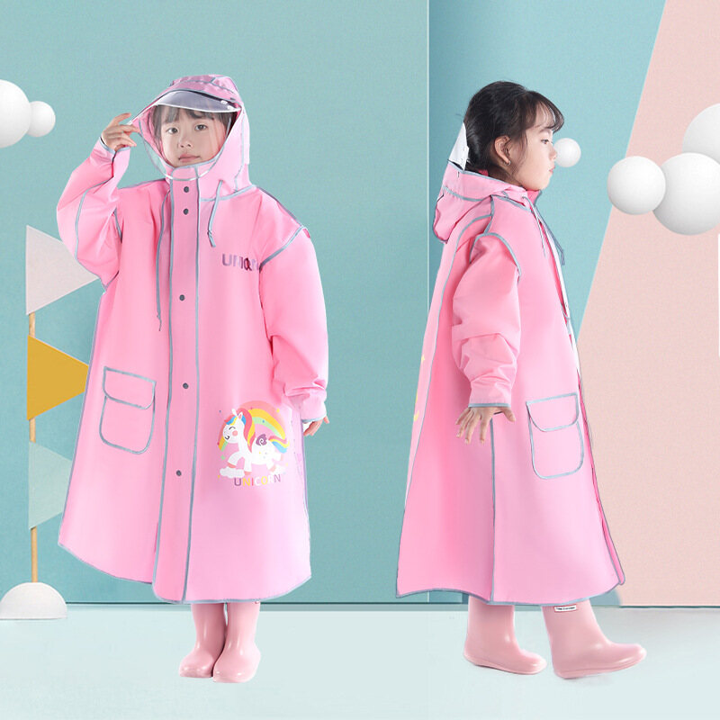 Insular Children's raincoat with schoolbag bit double hood zipper raincoat