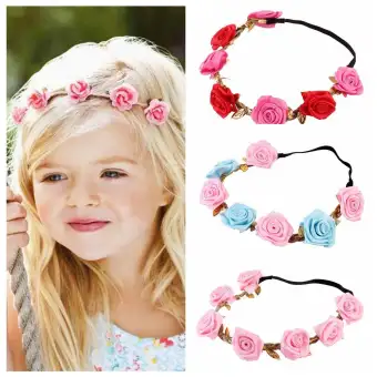 Rose Flower Garland Chic Wedding Flower Kids Headband Elastic