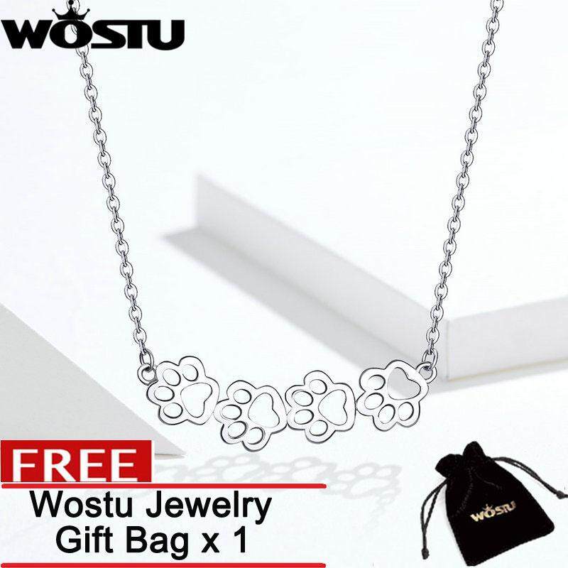 WOSTU Bạc 925 Dễ Thương Pets Dấu Chân Dây Chuyền Nữ Trang Sức Thời trang ZBSCN346 Tháng 9