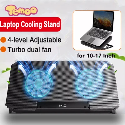 Temoo USB 4-level Adjustable Laptop Radiator Laptop Cooler Cooling Pad Silent Notebook Radiator Base Two Cooling Fan Speed Notebook Stand for 10-17 Inch