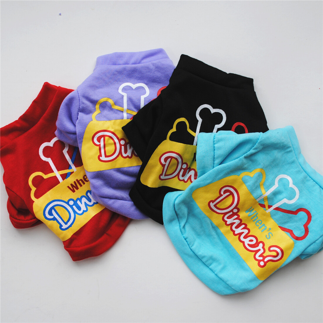 DY Loving 4 Color Summer Thin Puupy Dog Clothes Cat Costume Dinner Bone Printed Vest T Shirt