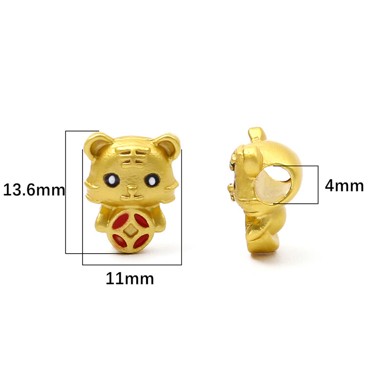 2022 New Year Gold Plated Lucky Tiger Beads Charms for Bracelet Hairband Making DIY Jewelry Accessories