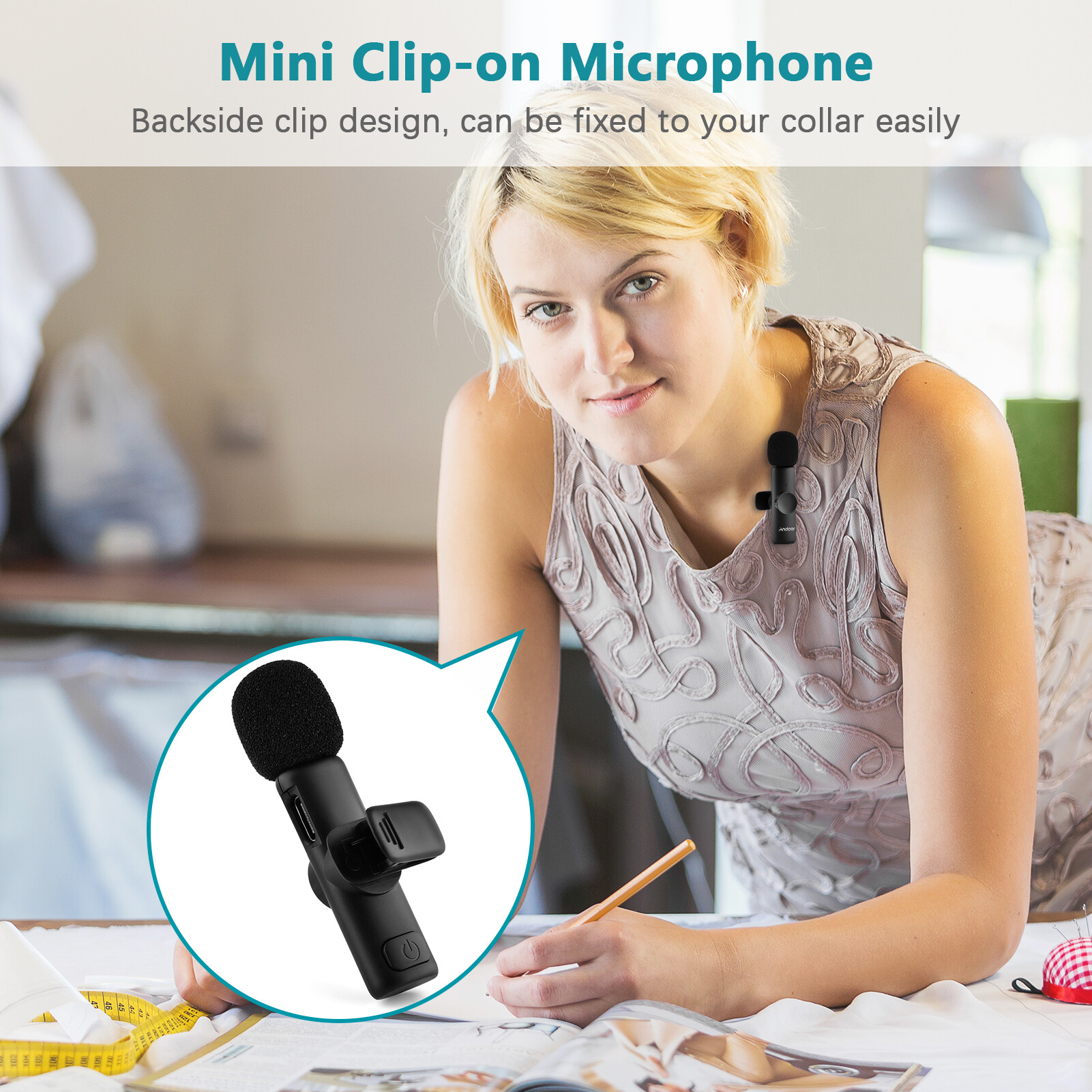 nishore- Andoer One-Trigger-One Mini 2.4G Wireless Microphone System(1 Trans-mitter + 1 Receiver) Clip-on Mic 20M Transmission Range Built-in Batte-ry Plug-and-Play for Type-C Smartphones Tablets Vlog Live Streaming Interview
