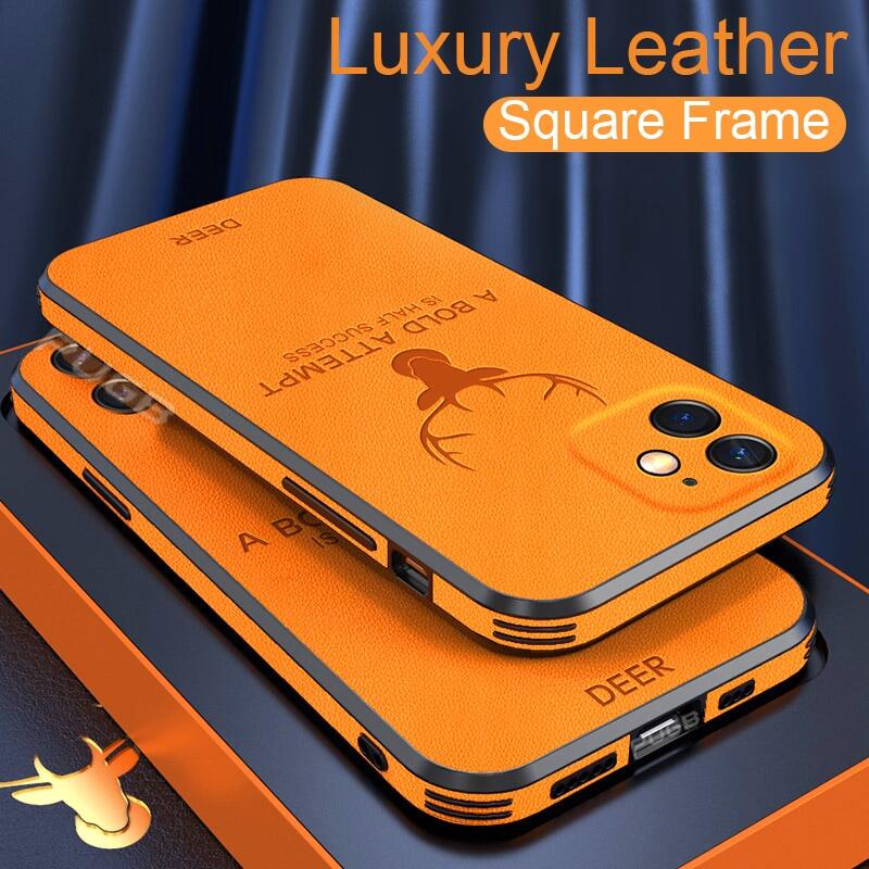 Ốp gọng vuông kết cấu da sang trọng cho iPhone 16 Pro Max 14 15 16 Plus 11 12 13 14 15 Pro Max 12 13 mini Iphone x XR XS 7 8 Plus Ốp điện thoại chống sốc bảo vệ máy ảnh