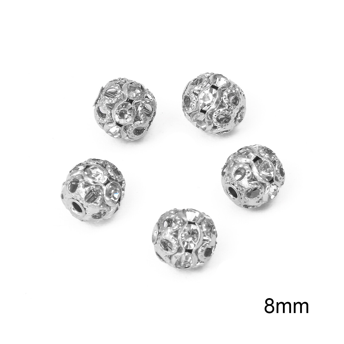 20pcs/Bag 6/8mm Metal Plated Crystal Rhinestone Round Ball Spacer Loose Beads For Jewelry Making DIY Bracelet Necklace