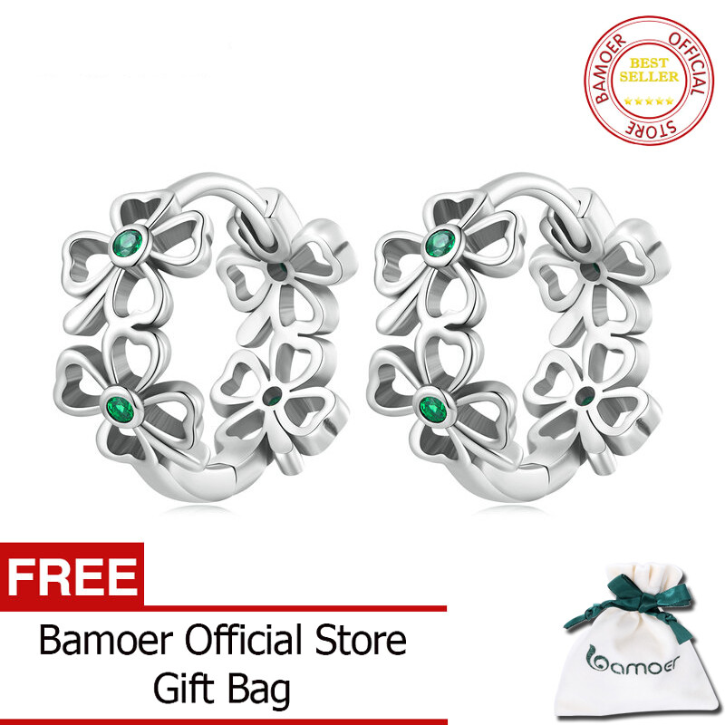 BAMOER 925 Sterling Silver Fashion Four-leaf Clover Finger Ring Clover Ring for Women Birthday Gift Fine Jewelry SCE1567