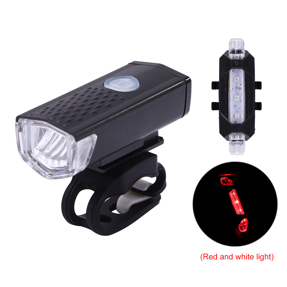 [Sporstore] 2pcs Waterproof LED  Front Headlight Rear Taillight 3 Modes USB Rechargeable Bicycle Flashlight Warning Lights
