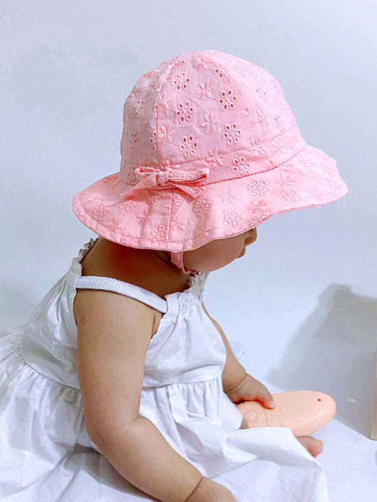 Baby Girls Summer Bucket Hat Flower Cotton Infant Girls Sun Hats Outdoor  Kids Hollow Panama Beach Cap
