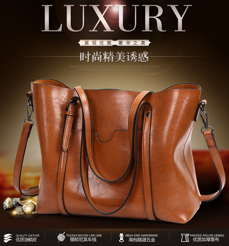Girls Fashion Handbag New Litchi Pattern Big Tote Bag For Women High Quality Leather Shoulder Bags
