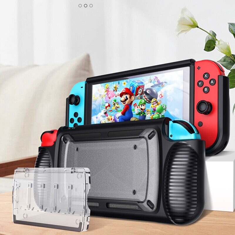 Comfort Grip Case for Nintendo Switch TPU PC Handheld Ergonomic Padded Hand Grips For NS Switch with 7 Game Slots Playstand
