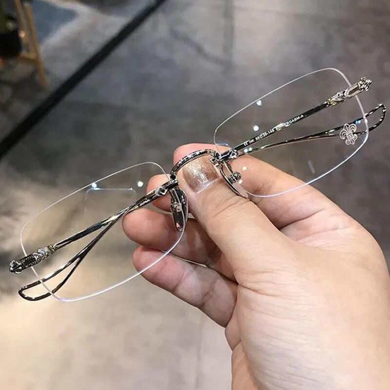Frameless Myopia Glasses Anti-Blue Light Glasses Square Frame Glasses PTQ
