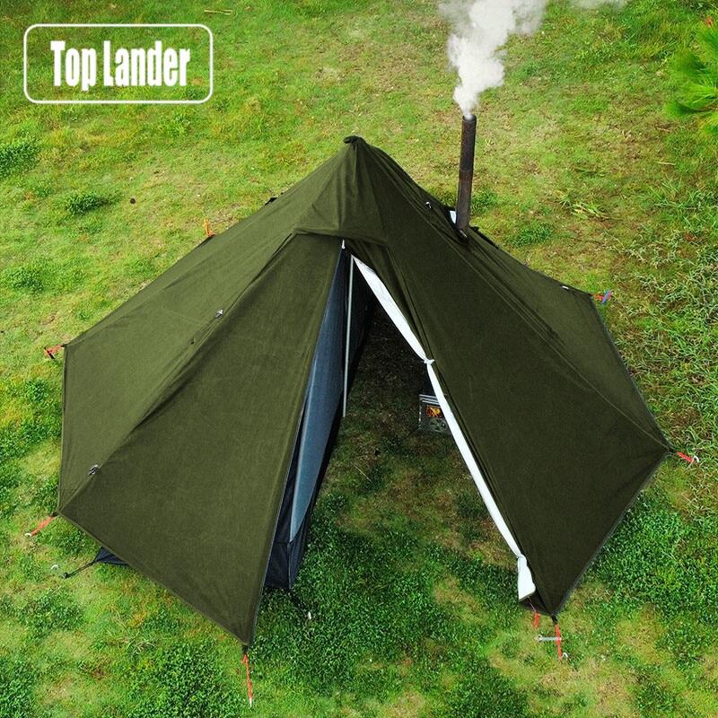 Camping Teepee Tent With Chimney Window Outdoor Ultralight Tipi Pyramid  Tent Double Layer Bushcraft Person Tents Hot Tent