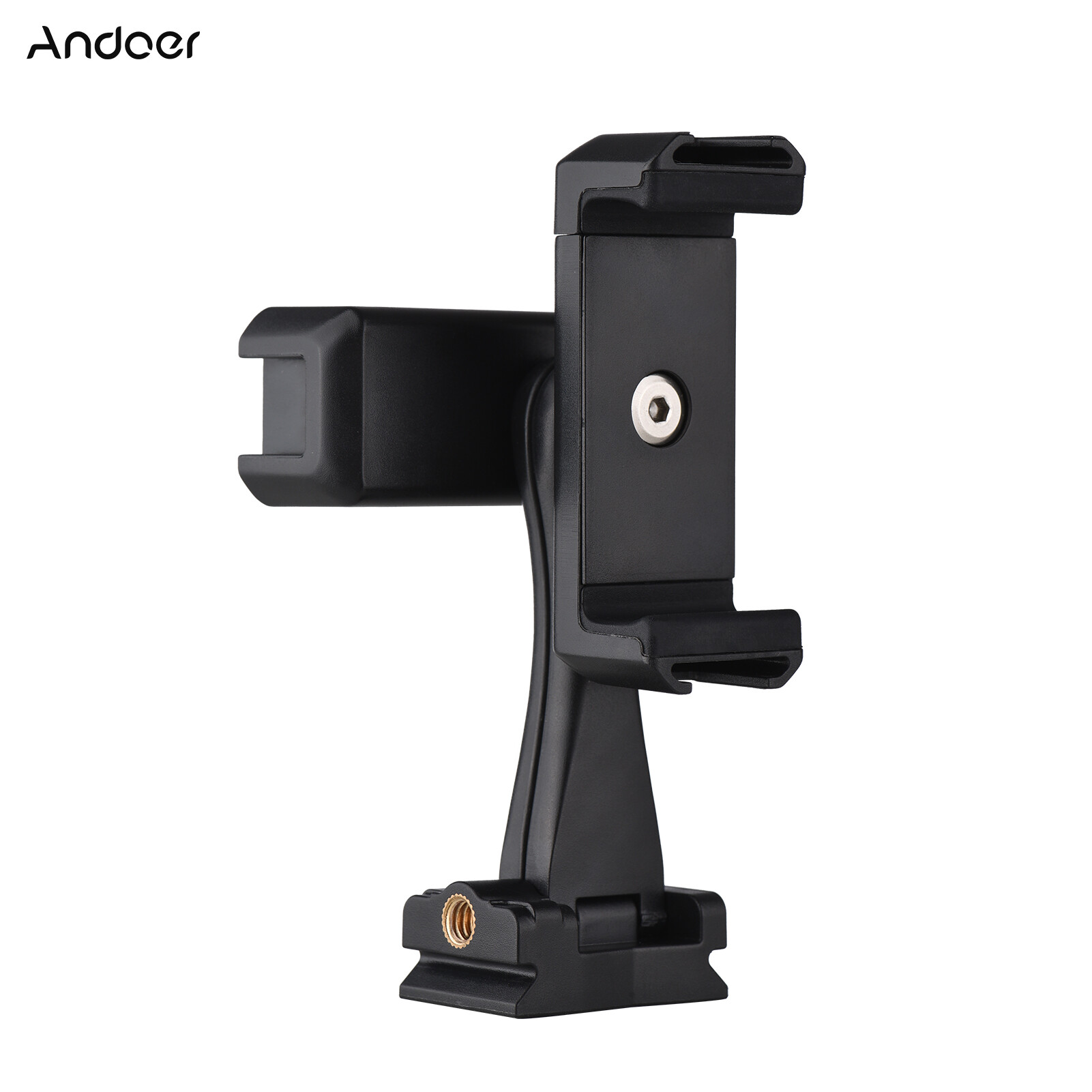 Andoer AD-04 Universal Phone Tripod Mount with Dual Phone Holders Vertical Horizontal Phone Clamp 4 Cold Shoe Mount Multifunctional Smartphone Holder for Vlog Live Streaming Oline Video Teaching Meeting