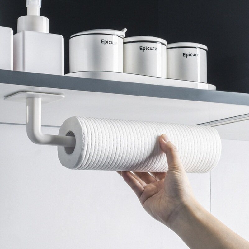 2pcs L-shaped Kitchen Cup Paper Roll Rack Wall-mounted Non-perforated Hook for Bathroom Kitchen Self-adhesive Towel Paper Towel Storage Rack