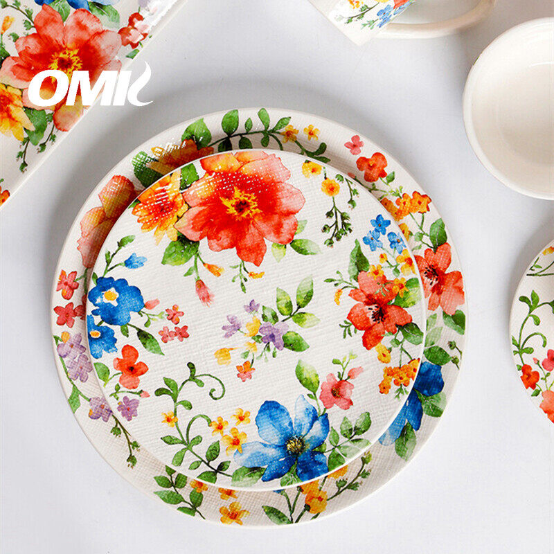 Omk mùa xuân loạt gốm 14 inch hình chữ nhật đĩa phẳng để thức ăn Salad món tráng miệng khay đĩa