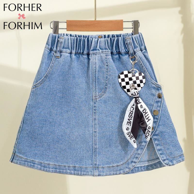 FORHERFORHIM Girls' half skirt spring clothes new children's clothes denim short skirt comfortable little girl simple A-line denim skirt FH3715