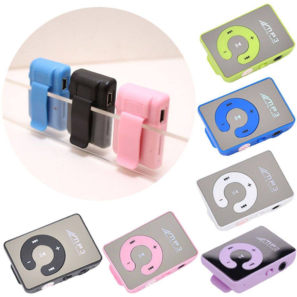 Mirror Surface Mini MP3 Player with Clip USB Charging Portable Music Playing Device Multifunctional Built-in Battery