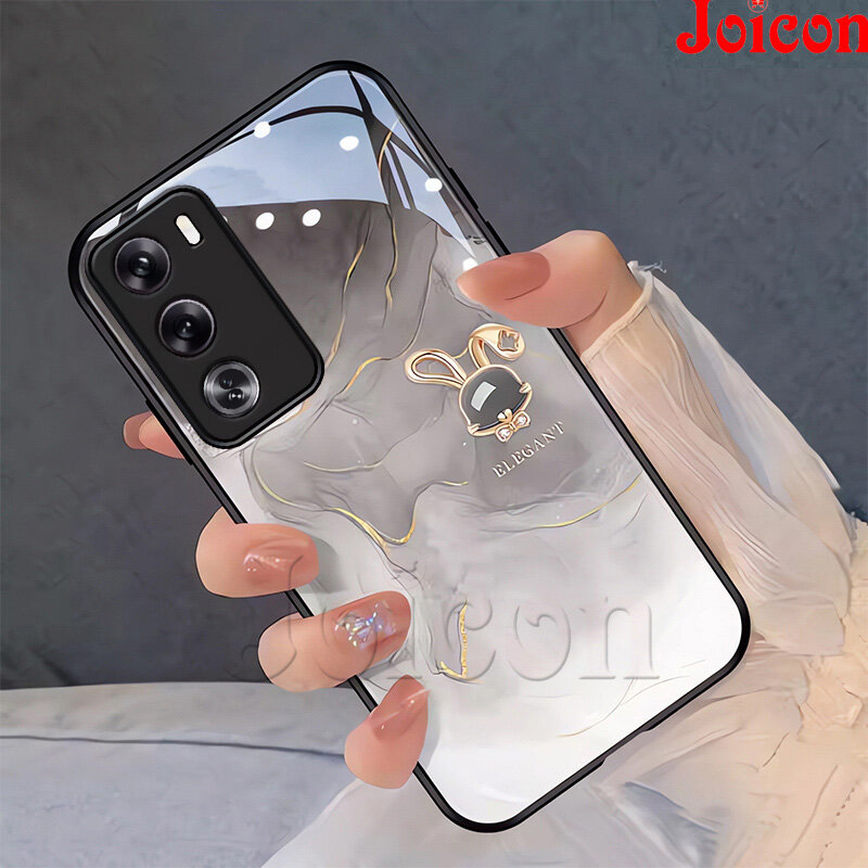 OPPO Reno 12pro 5G Phone Case Reno 12 11 11F 11Pro 10 Pro 10Pro+ Casing Luxury Elegant Cute Rabbit Liquid Glass Cover Lens Protection Anti-sweat Anti-scratch Shockproof Casing Shell
