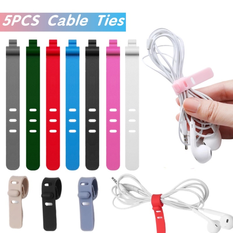 5 Chiếc Dây Buộc Đa Năng Có Thể Tái Sử Dụng Dây Sạc Dây Dữ Liệu Dây Buộc Dây Cáp 3 Lỗ Bằng Silicon Kẹp Quản Lý Dây Tai Nghe Di Động
