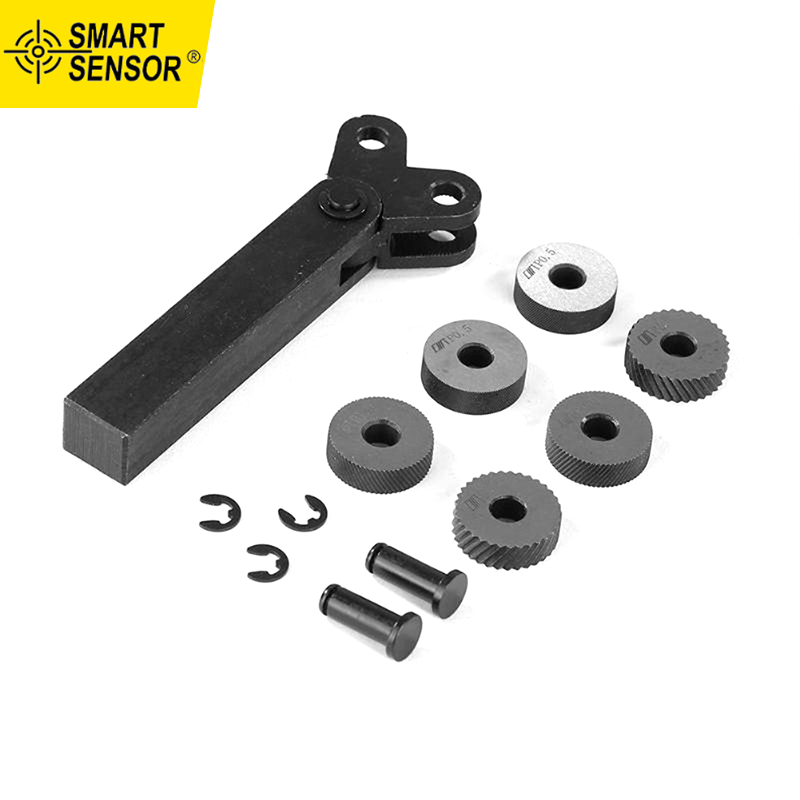 Smart Sensor 7pcs Steel Dual Wheel Knurling Tool Set with 0.5mm 1mm 2mm Wheel Linear Pitch Knurl Kit Lathe Cutter Wheel Knurling Set