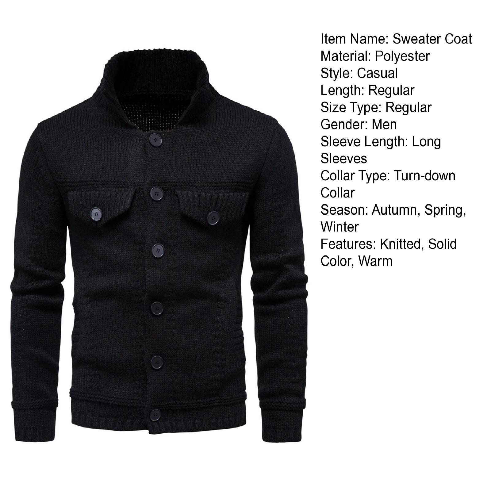 Men Sweater Coat Solid Color Single-breasted Buttons Cardigan Elastic Knitting Turn-down Collar Thick Anti-shrink Spring Coat for Daily Wear Men Jacket Buttons