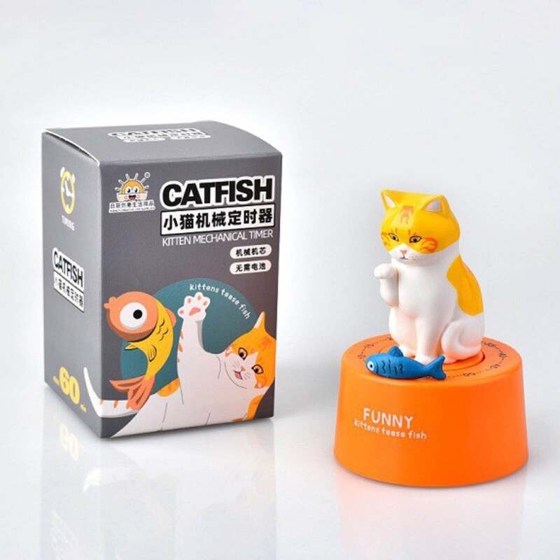 Mechanical for Cat Kitchen Timers 60-Minute Wind Up Dial Rotating Countdown Egg Timer Loud Ring Cute Cooking for Time Ma