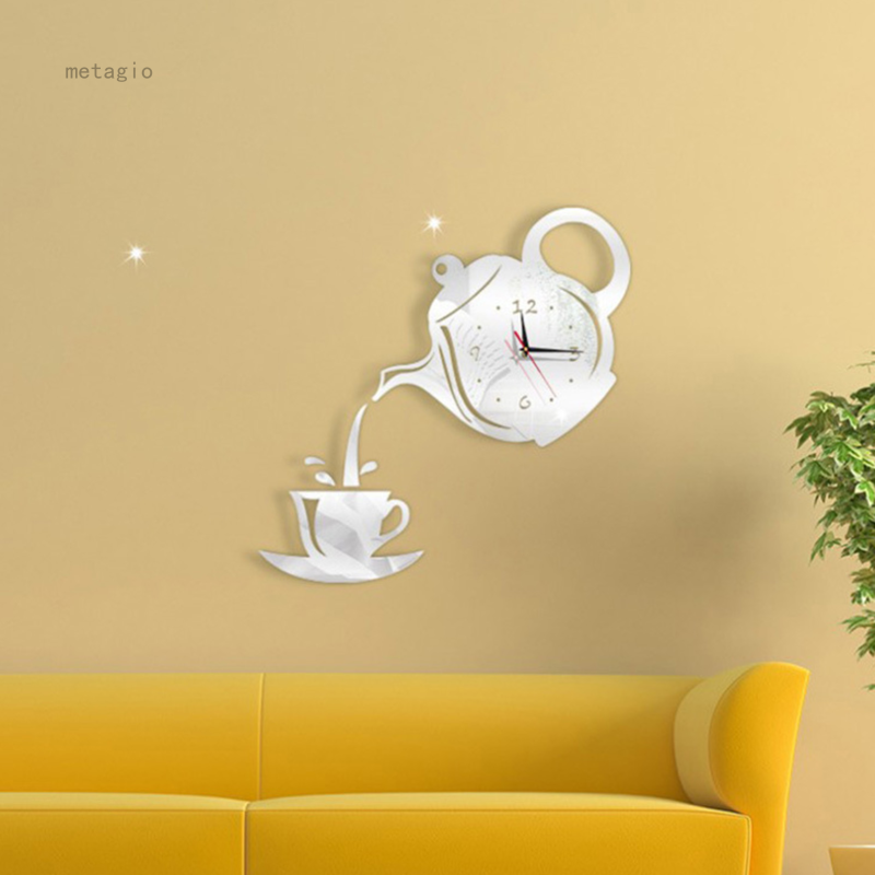 Nơi bán Gương Acrylic 3D Metagio Cà Phê Ấm Trà Đồng Hồ Treo Tường Đồng Hồ Thạch Anh Trang Trí Nội Thất Dán