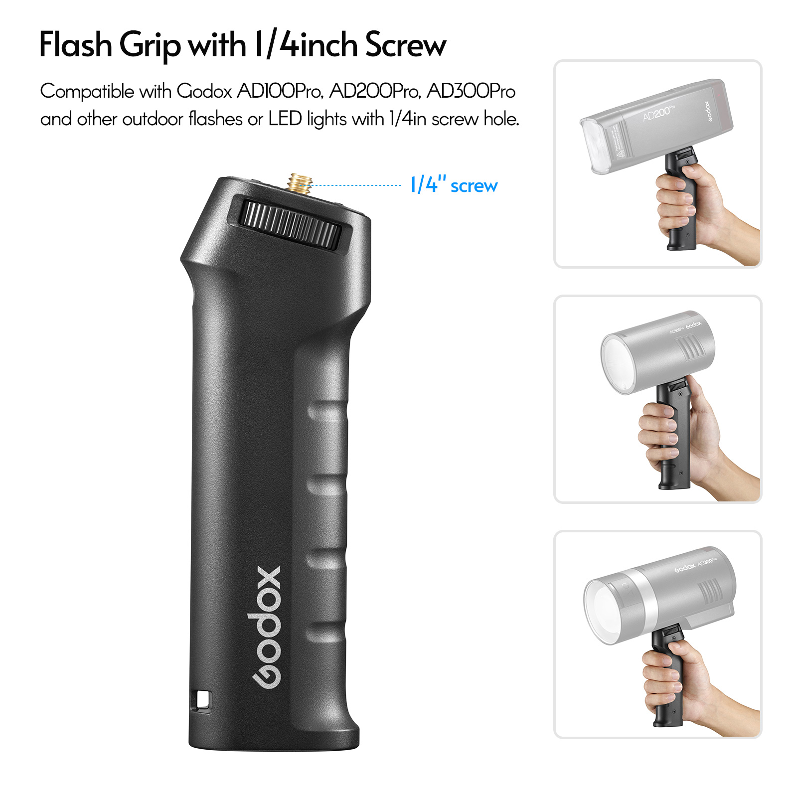 Godox FG-100 Flash Grip Máy Ảnh Speedlite Tay Grip Flash Xử Lý Với 1/4Inch Vít Tương Thích Với Godox AD100pro AD200pro AD300pro Và Đèn Flash Khác LED Ánh Sáng Với 1/4Inch Threaded Lỗ