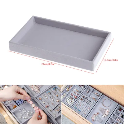 Homenhome Flannel Compartment Jewelry Box Hand Jewelry Earrings Storage Box Necklace Earrings Display Tray