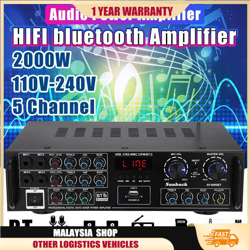 SUNBUCK 2000W 5CH Home HIFI Digital Amplifier bluetooth 5.0 Audio Power ...