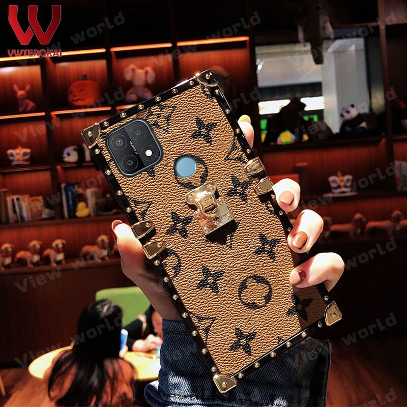 For OPPO A15 A93 F17 Pro A3S A5 A9 2020 A5S A7 A12 A11K A15S A31 A33 A53 A52 A92 A54 F9 F11 F7 A91 A94 A16 A17 A77S A58 A78 A1 Pro Reno 4F Reno 6 Fashion Luxury Retro PU Leather Lattice Phone Case Square Frame Back Cover