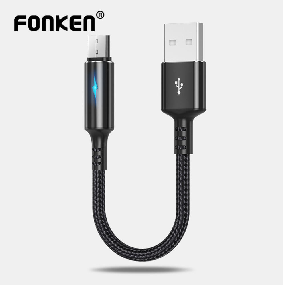 Fonken 25cm Fast Charging Data Cable Short Charging Cable Micro USB Type C i-os Data Cable for Huawei Android 2.4A Fast Charging Mobile Phone Charging Cable with Indicator Light