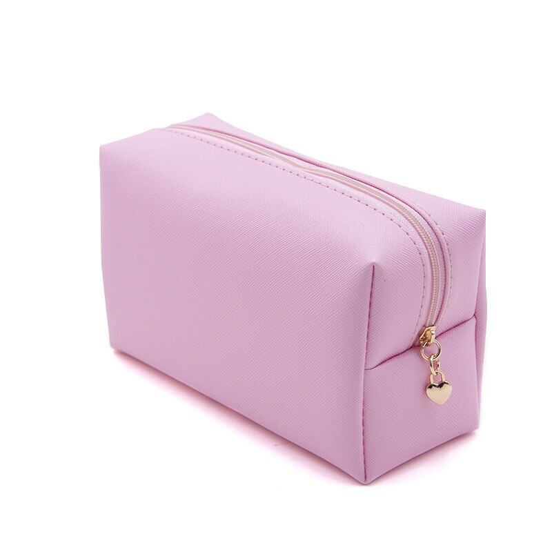 Solid Color PU Leather Cosmetic Bag Ladies Portable Cosmetic Bag Portable Waterproof Travel Washing Storage Small Square Bag