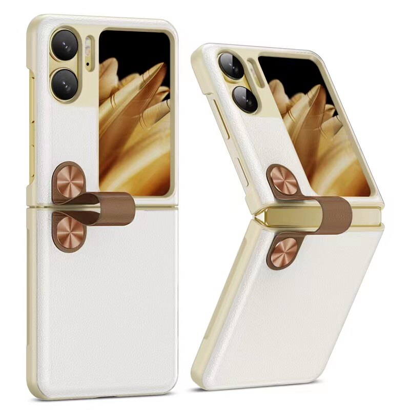 Oppo find n2 flip 2022 pu leather foldable case back cover with hand stand holder,anti-scratch shockproof case cover for oppo find n2 flip 2022