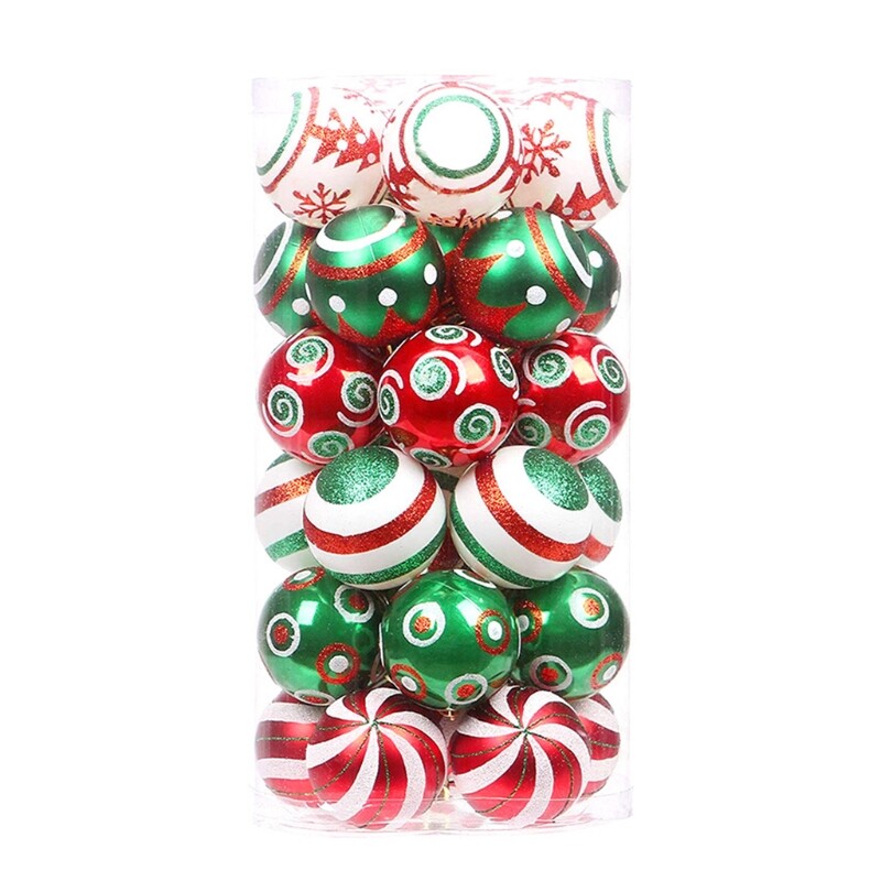 30Pcs/Set 60mm Christmas Tree Pendants Contrast Color Theme Painting Glittering Shatterproof Ball Baubles Ornament Decor