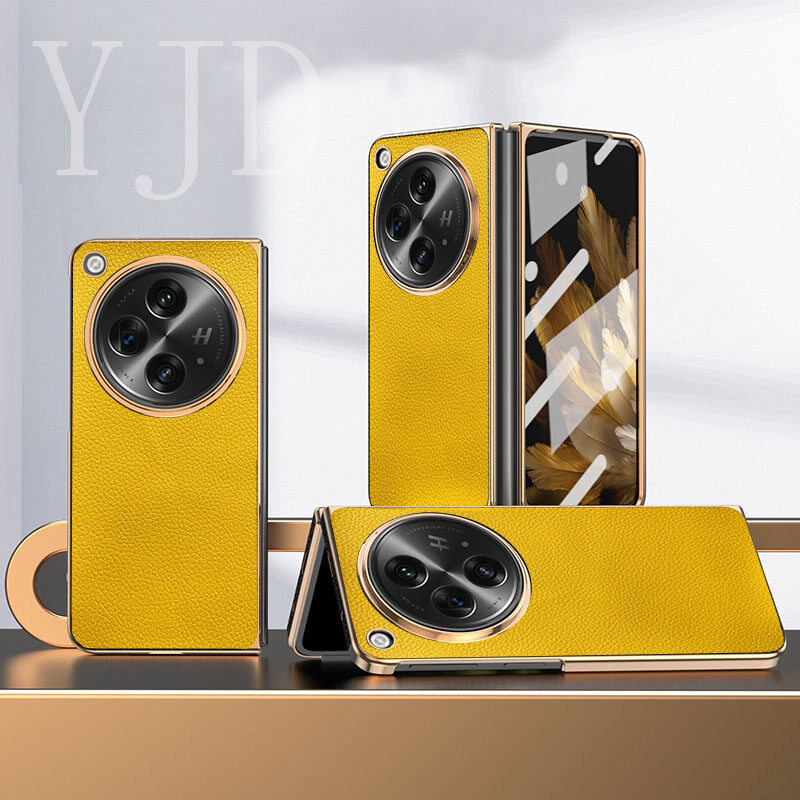 Yjd trường hợp cho OPPO Find N3 da màu trơn siêu mỏng Electroplated cạnh điện thoại chống sốc trường hợp