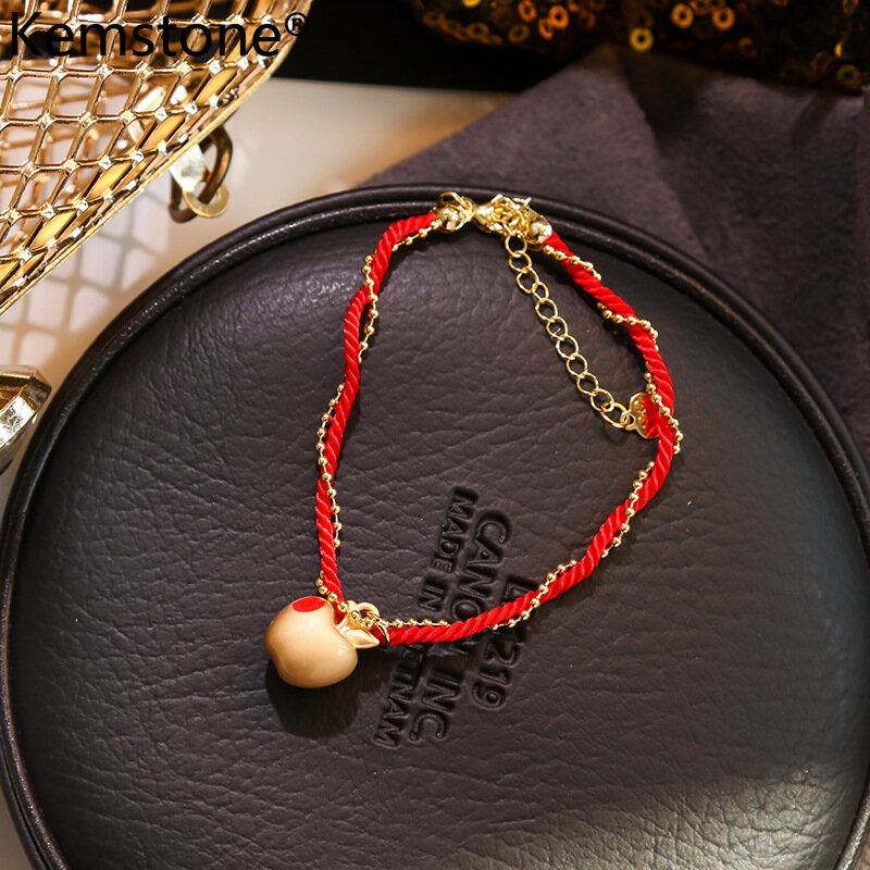 Kemstone Lucky Red Rope Charm Bracelet Double Chains Mouse Year Jewelry for Women