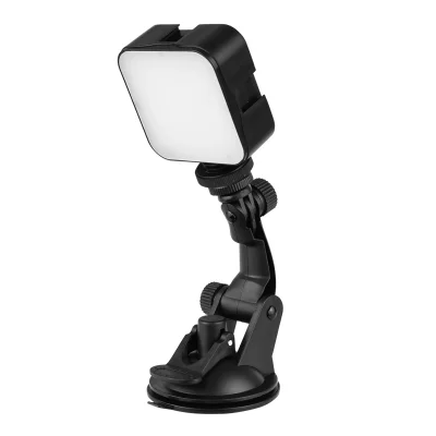 Mini Video Conference Lighting Kit with 5W Dimmable 6500K LED Light 3 Cold Shoe Mounts + Suction Cup Mount for Computer Live Streaming Online Meeting