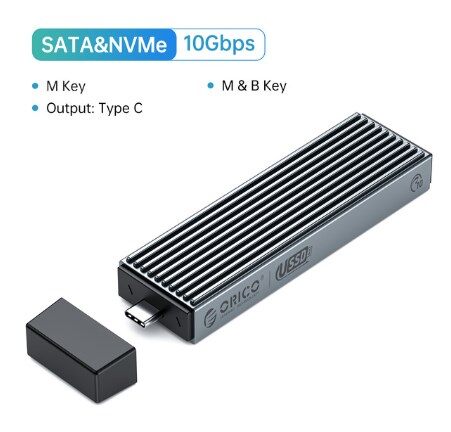 Orico m.2 nvme ssd enclosure wireless, tool-free usb c external nvme ssd enclosure, 10gbps m.2 nvme to usb adapter, usb 3.2 m.2 nvme reader supports m and b&m keys and size 2230/2242 /2260/2280 ssds