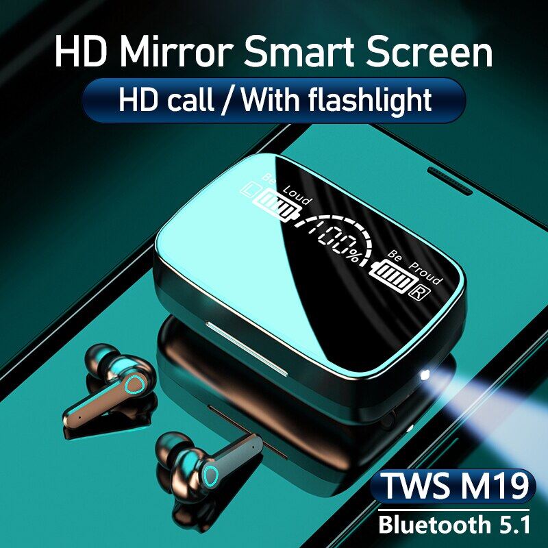 2021 Newest M19 TWS Bluetooth 5.1 Wireless Headphones Sound Noise Cancelling Waterproof HD Call Headset LED Digital Smart Screen Display Auriculare Earphones Gaming Sport Earbuds